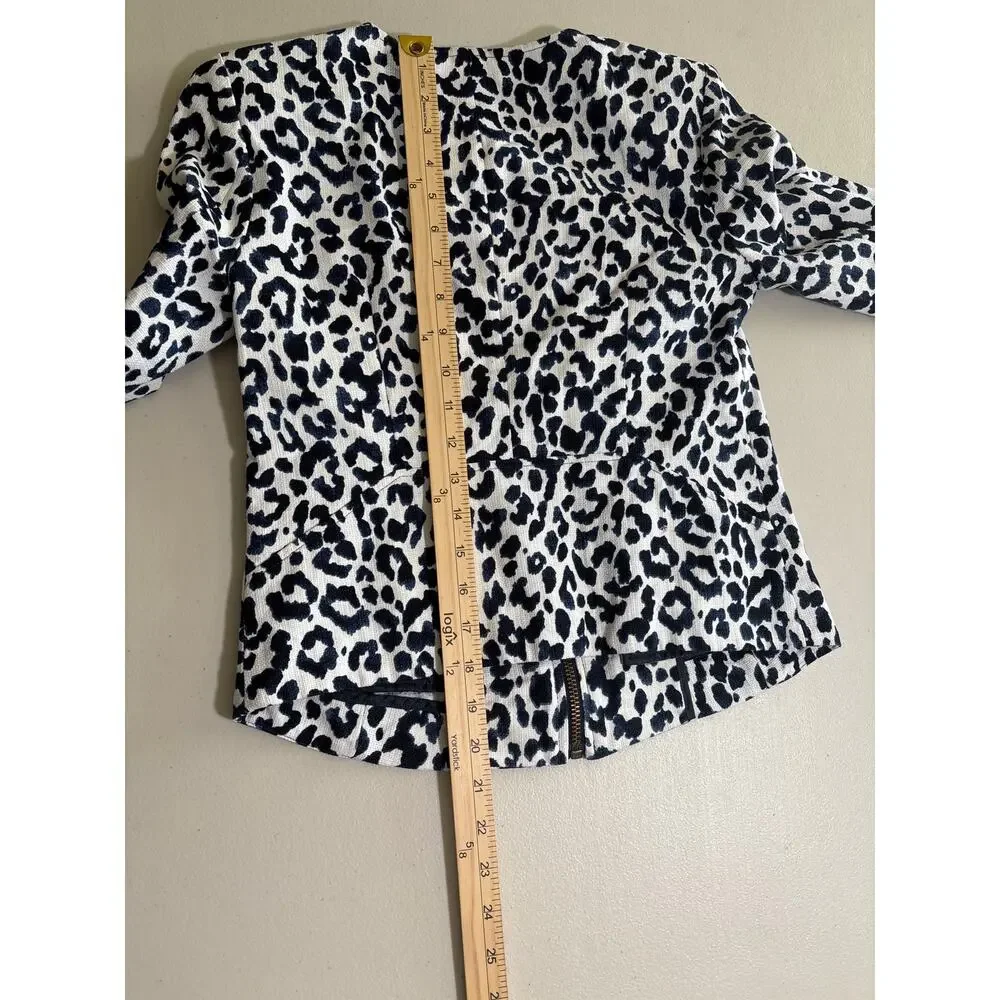 J. Crew Women Size XXS Blue and White Leopard Print Full‎ Zip Moto Bomber Jacket